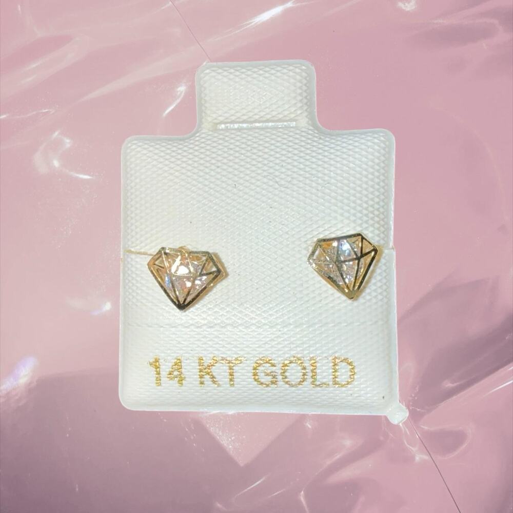 Y2K 14k gold diamond CZ stud earrings